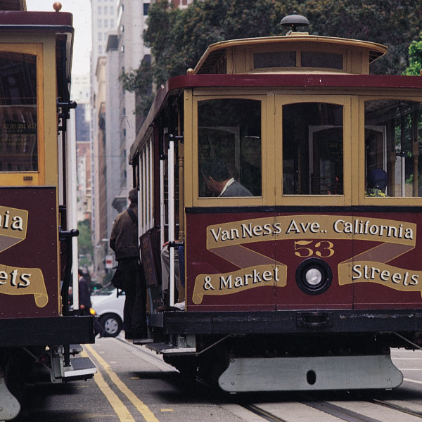 California Street Cable Cars passing each other